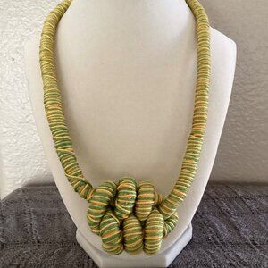 Green and yellow corded necklace, 21 inches with adjustable clasp